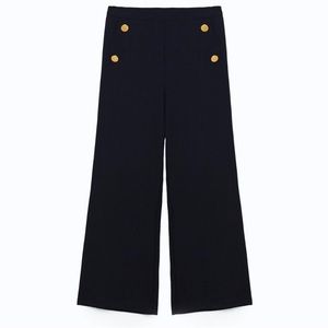 NWT Zara Wide Leg, High Rise, Cropped Navy Pants, Large